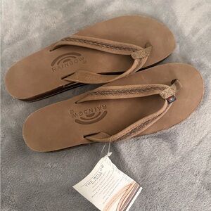 Rainbow Leather Tan Flip Flops